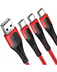 XLTOK Câble USB Type C [ Lot de 3/2M ] Cable USB C Chargeur pour Samsung Galaxy S20 S10 S9 S8, Note 10 Note 9 Note 8,Huawei,Sony LG,HTC et d'autres Dispositifs Qui Supportent USB C - Rouge