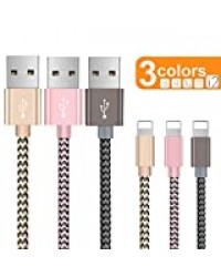 Zeuste Chargeur iphone Câble iphone [3 Pack-1.5m] Nylon Tressé Câble USB Charge Rapide Cordon iphone Compatible avec iPhone 11,XS Max/XS,XR,X,8/8Plus,7/7Plus,6s/6sPlus, 6/6Plus, ipad (Or,Rose,Gris)