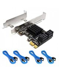 Ziyituod Carte SATA, Carte Adaptateur SATA III 4 Ports avec 4 câbles SATA, Carte PCIe 6 Gbit/s avec Support de Profil Bas, Prend en Charge 4 appareils SATA 3.0,Non Raid(ZYT-SA3014)