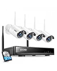 ZOSI 8CH 1080P H.265+ 2TB Wireless NVR Enregistreur Vidéo Surveillance avec 4 Caméras de Surveillance sans Fil 2MP 1080p 30m Vision IR APP Gratuite Accès à Distance en 3G/4G